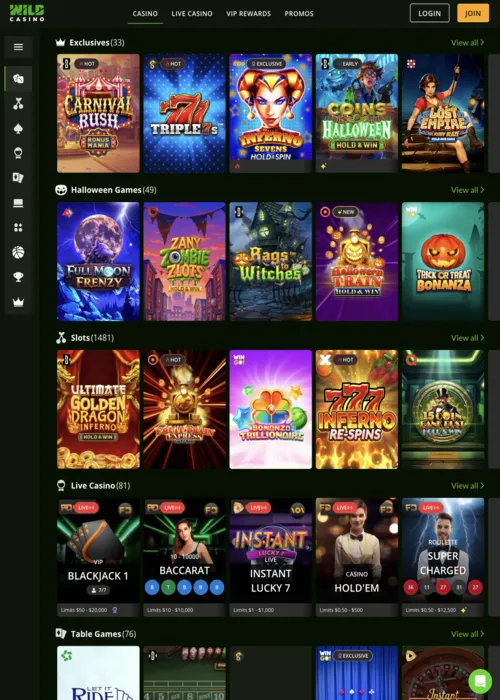 Hauptspiel Auswahl Portal wild Wild Casino